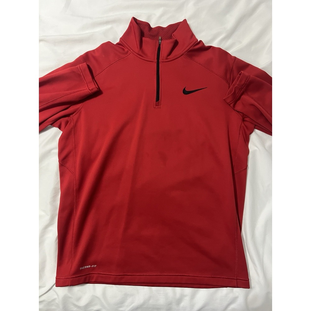 Nike Men's Pullover Sweater Quarter Zip, Red, Large, Therma Fit